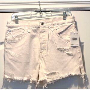 NWT Free People White Distressed Cutoff Denim Shorts Button Fly Size 28